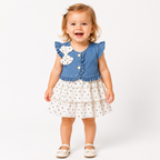 Baby Girl Denim Bow Polka Dot Frock