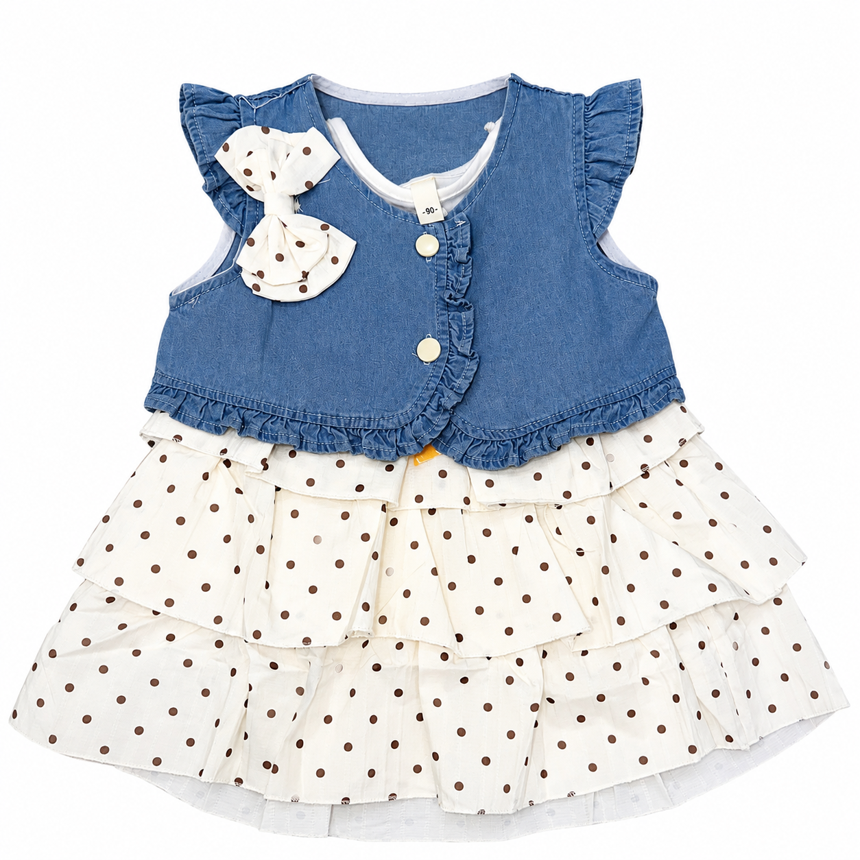 Baby Girl Denim Bow Polka Dot Frock