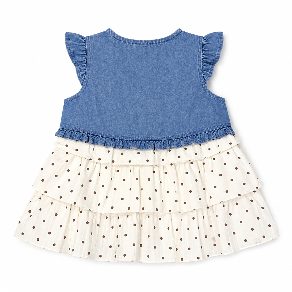 Baby Girl Denim Bow Polka Dot Frock