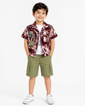 Kids Maroon Printed Shirt & Cargo Shorts Set
